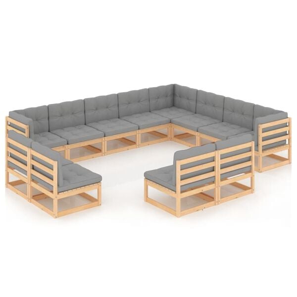 vidaXL Garden Lounge Set Natural wood, Grey cushions
