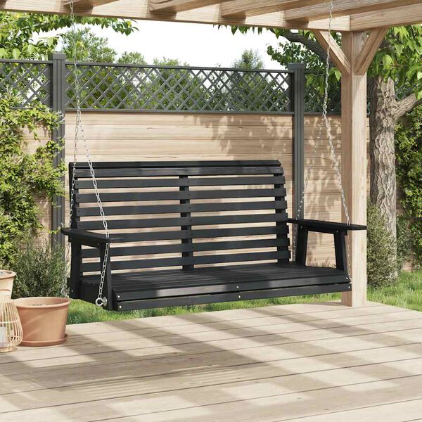 vidaXL Garden Swing Bench Black Solid fir wood and galvanized iron