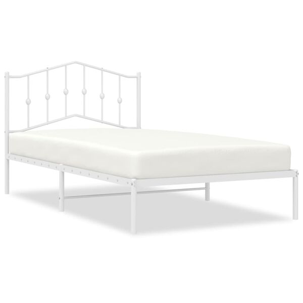 vidaXL Bed Frame White Steel Single Bed Frame Rectangular Modern