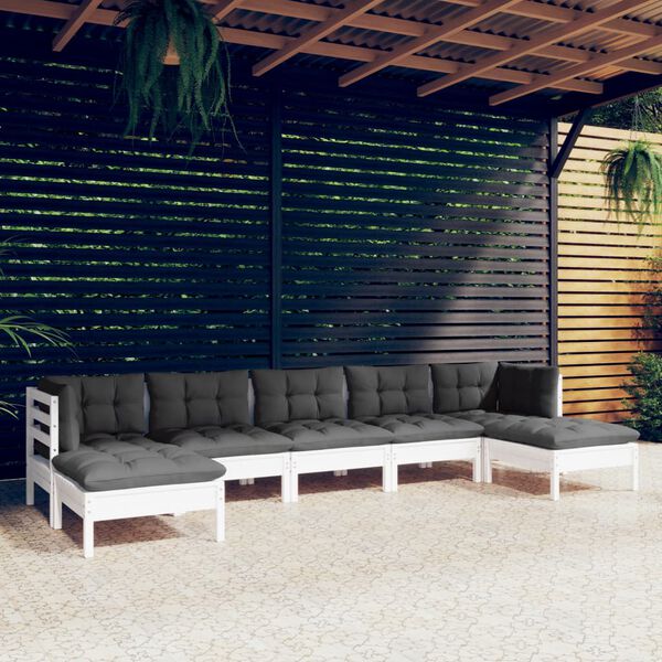 vidaXL Garden Lounge Set White, Anthracite Solid pinewood, 100% polyester