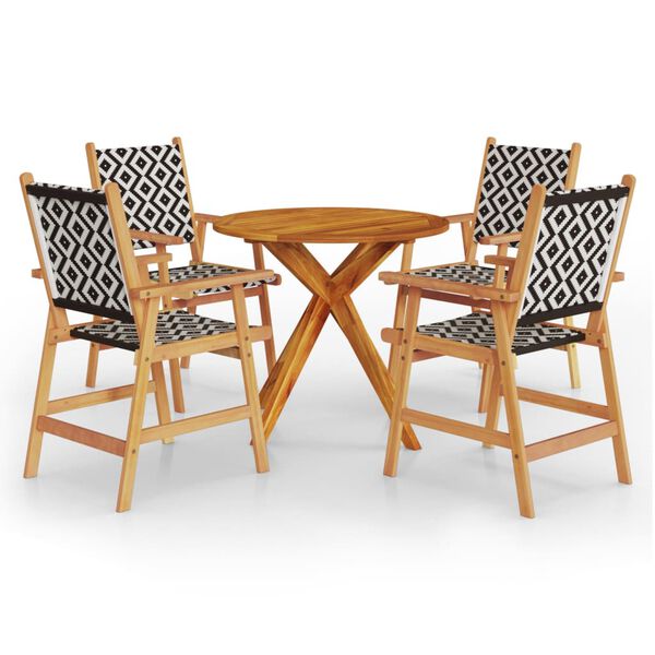 vidaXL Garden Dining Set Brown Solid acacia wood, poly rattan 5-piece set