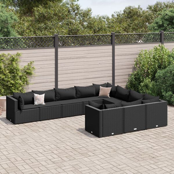 vidaXL Patio Sofa Set Black PE rattan, Powder-coated steel 10-piece set
