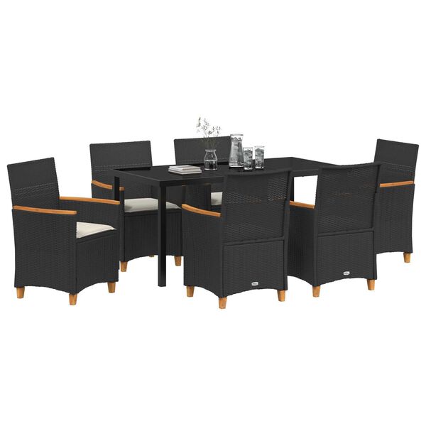 vidaXL Garden Dining Set 7 pcs Black Poly Rattan