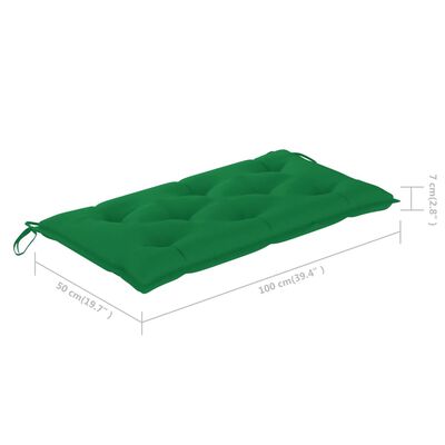vidaXL Patio Bench with Green Cushion 44.1" Solid Teak Wood
