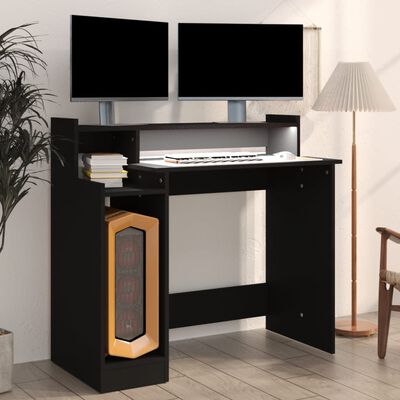 vidaXL Desk with LED Lights Black 38.2"x17.7"x35.4" Engineered Wood