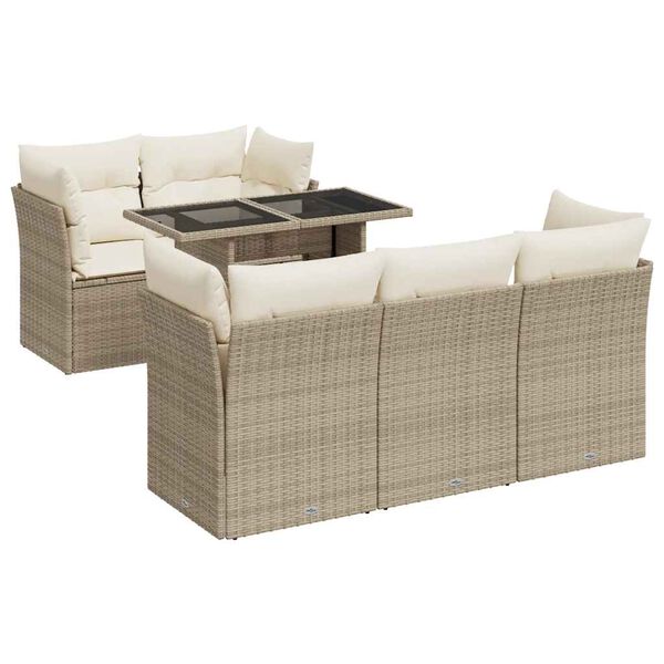vidaXL Garden Sofa Set Beige PE rattan, powder-coated steel, tempered glass