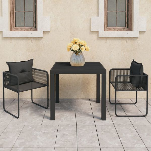 vidaXL 3 Piece Patio Dining Set PVC Rattan Black