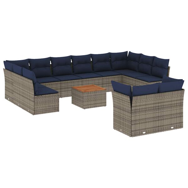 vidaXL 13 Piece Patio Sofa Set with Cushions Gray Poly Rattan
