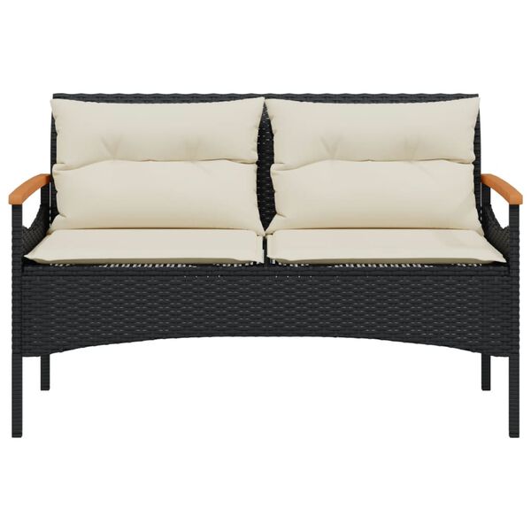 vidaXL Garden Bench Black PE rattan, powder-coated steel, solid acacia wood