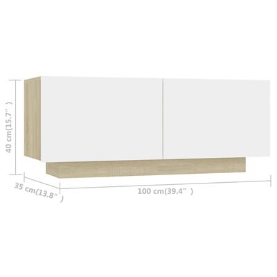 vidaXL TV Stand White and Sonoma Oak 39.4"x13.8"x15.7" Engineered Wood