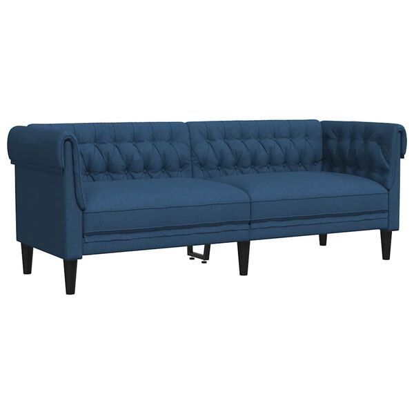 vidaXL Chesterfield Sofa Blue Polyester, Plywood, Solid Wood 3-Seater