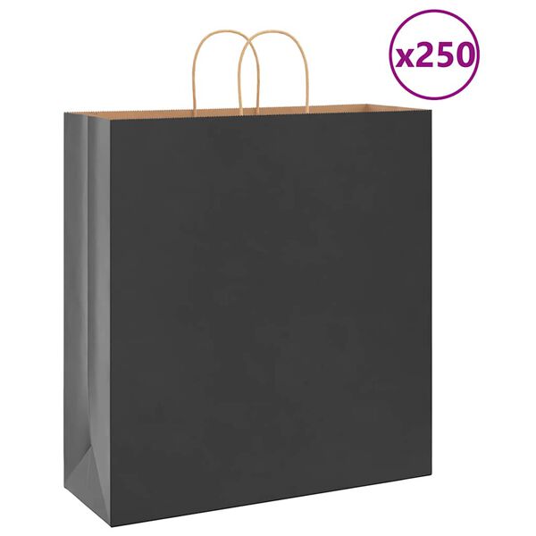 vidaXL Paper Bags 250 pcs with Handles Black 17.7x6.7x18.9"