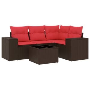 vidaXL 5 Piece Patio Sofa Set with Cushions Brown Poly Rattan