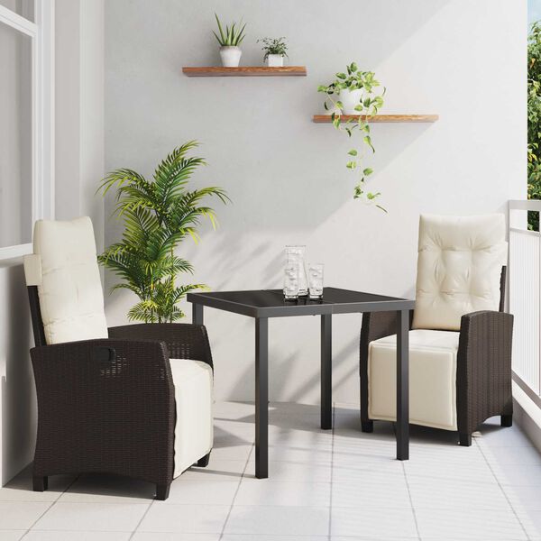 vidaXL Garden Dining Set with Cushion 3 pcs Brown Poly Rattan