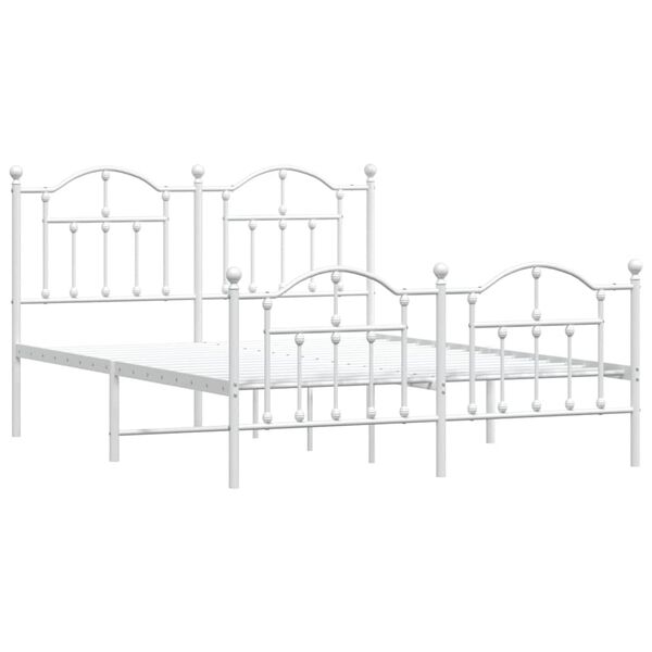 vidaXL Bed Frame White Powder-Coated Steel Double Bed Frame