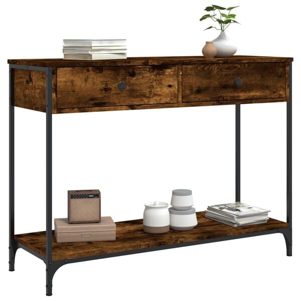 vidaXL Console Table Smoked oak Engineered wood, metal 39.4x13.6x29.5 in