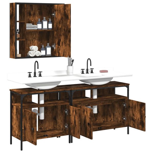vidaXL Bathroom Cabinet Set Smoked oak Engineered wood, coated steel, glass