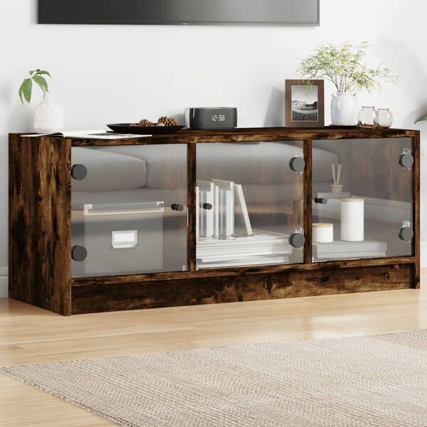 vidaXL TV Cabinet Smoked Oak Engineered Wood, Glass Modern Style