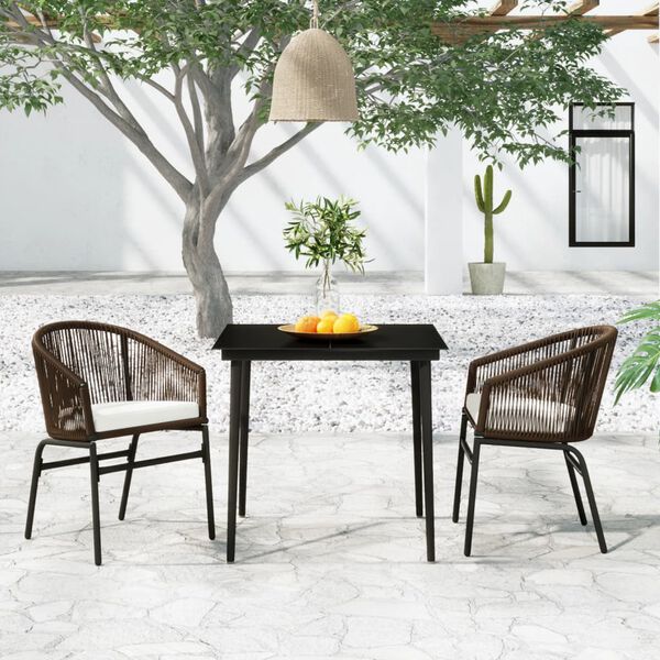vidaXL Garden Dining Set Table: Black, Chair: Brown, Cushion: Cream White