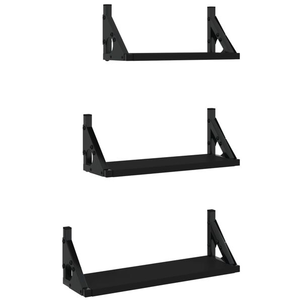 vidaXL Wall Shelf Set Black Engineered wood, metal Small Wall Shelf Set