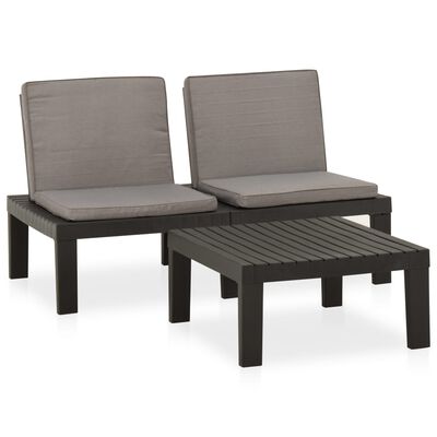 vidaXL 2 Piece Patio Lounge Set with Cushions Plastic Gray