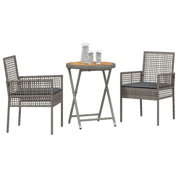 vidaXL Garden Bistro Set 3 pcs Grey Poly Rattan