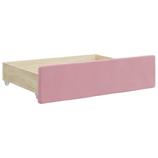 vidaXL Bed Drawer Pink Engineered wood and 100% polyester velvet Storage