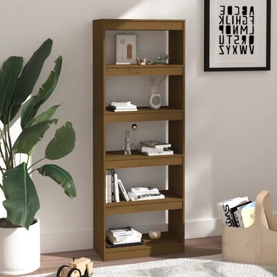 vidaXL Book Cabinet/Room Divider Honey Brown 23.6"x11.8"x65.9" Wood Pine