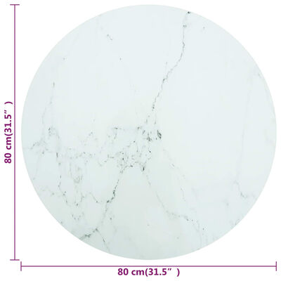 vidaXL Table Top White Ø 31.5"x0.4" Tempered Glass with Marble Design