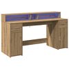 vidaXL Desk with LED Lights Artisian Oak 63.0x21.7x35.8" Engineered Wood