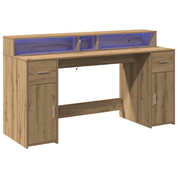 vidaXL Desk with LED Lights Artisian Oak 63.0x21.7x35.8" Engineered Wood