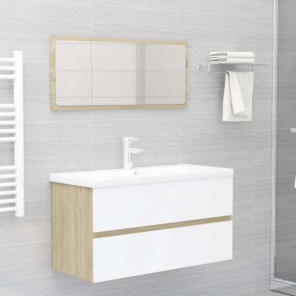 vidaXL Bathroom Furniture Set White and Sonoma Oak Engineered Wood