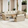 vidaXL Garden Sofa Set Beige PE Rattan Large Adjustable Feet