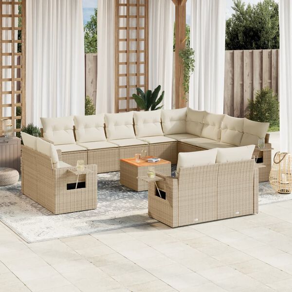 vidaXL Garden Sofa Set Beige PE Rattan Large Adjustable Feet
