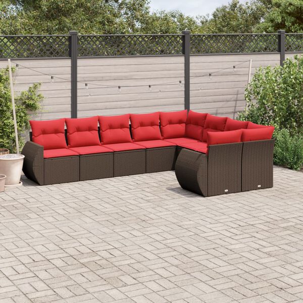 vidaXL 9 Piece Patio Sofa Set with Cushions Brown Poly Rattan