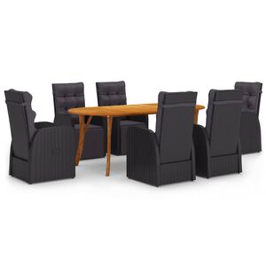 vidaXL 7 Piece Patio Dining Set Black