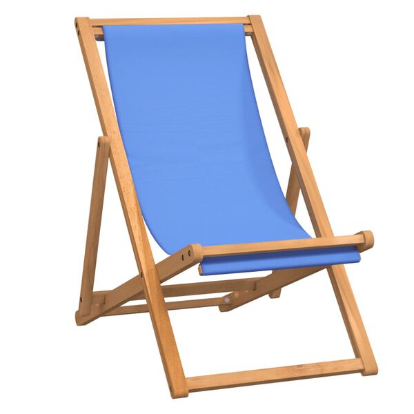 vidaXL Camping Chair Brown and Blue Teak Wood and Fabric 22x41.3x37.8 in