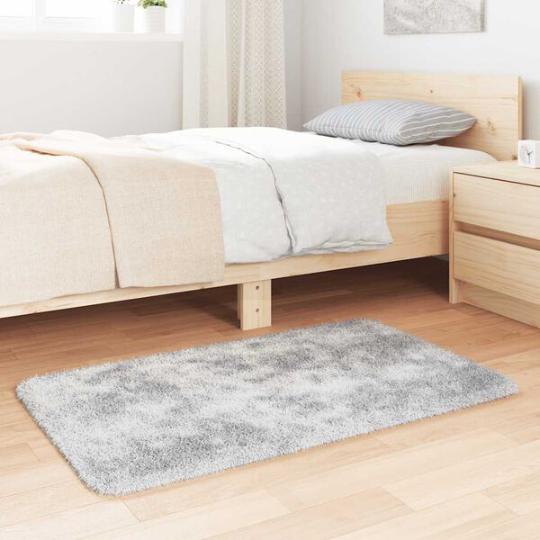 vidaXL Shaggy Rug Silver Grey 100% Polyester 23.6x39.4 in Foldable