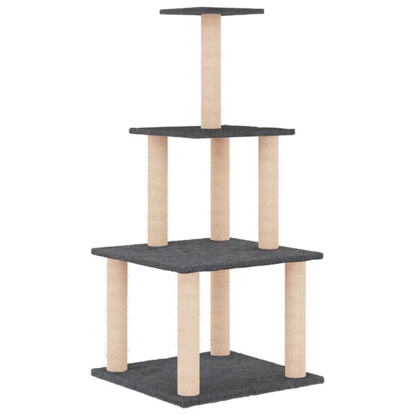 vidaXL Cat Tree Dark Grey Engineered Wood, Plush, Sisal 43.7 in Durable
