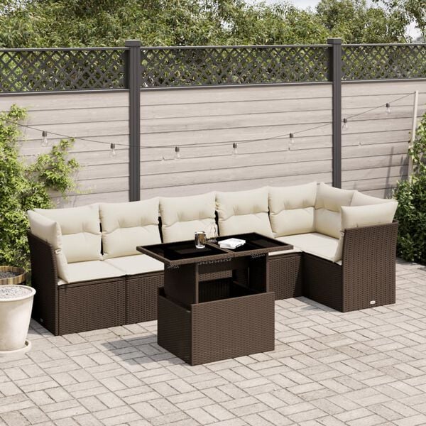 vidaXL Garden Sofa Set Brown, Cream white
