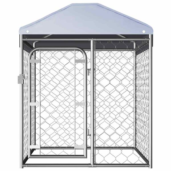 vidaXL Dog Kennel Silver Galvanized steel, Polyethylene Large Locks