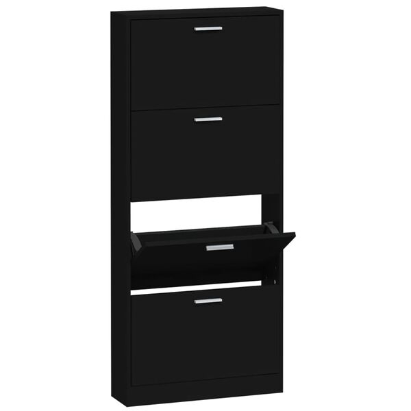 vidaXL Shoe Cabinet Black Engineered Wood Medium Shoe Storage Cabinet