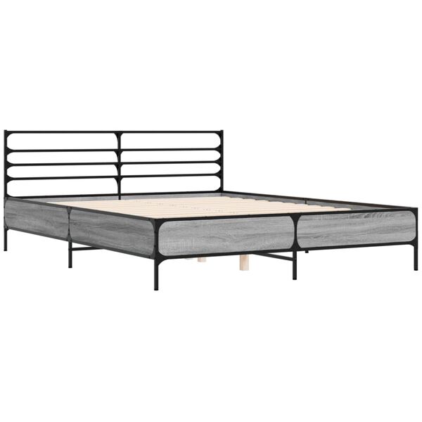 vidaXL Bed Frame Grey Sonoma Engineered Wood, Metal, Plywood King