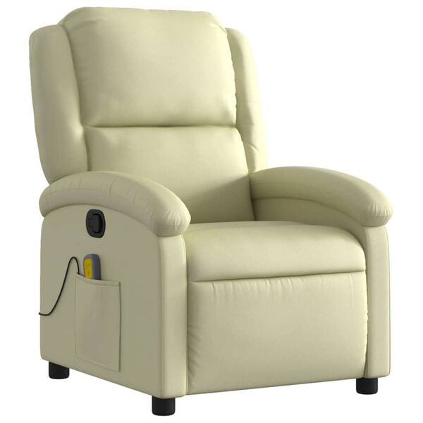 vidaXL Massage Recliner Chair Cream Real leather, metal, plywood Standard