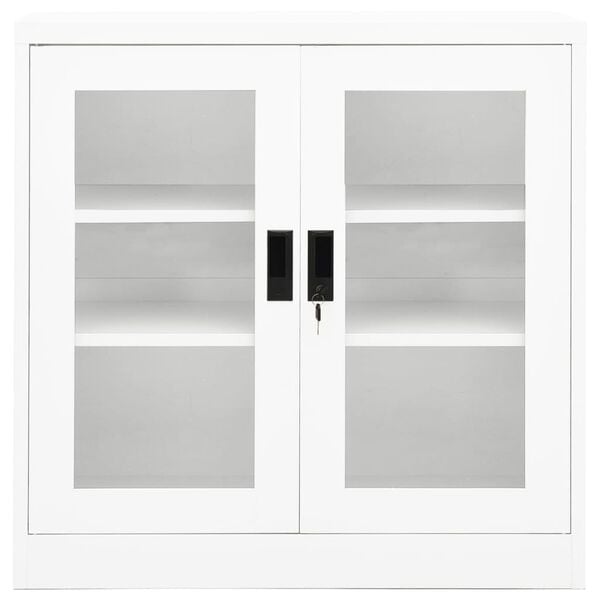 vidaXL Office Cabinet White Steel, Tempered Glass Large