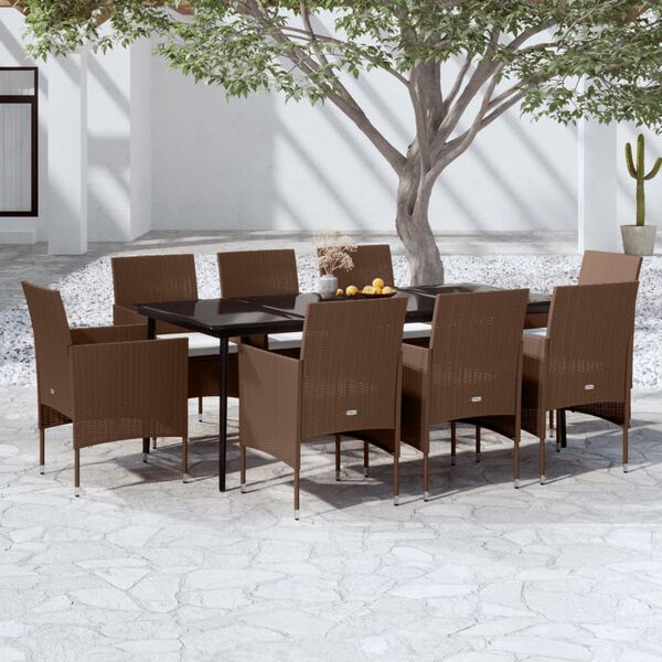 vidaXL Garden Dining Set Brown PE rattan Durable Garden Dining Set