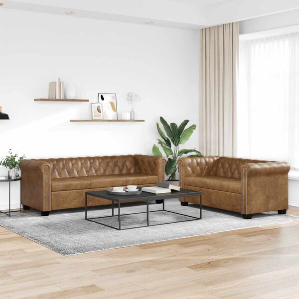vidaXL Sofa Set Brown Synthetic leather 2-seater and 3-seater Durable