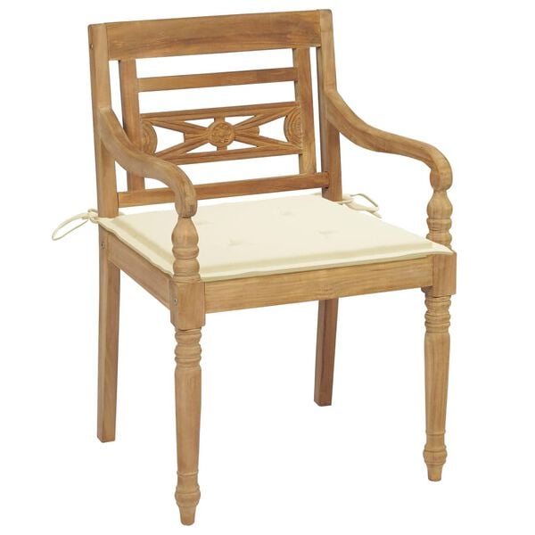 vidaXL Batavia Chairs 2 pcs with Cream Cushions Solid Teak Wood