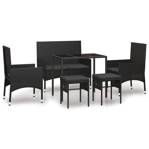 vidaXL Garden Lounge Set Black PE rattan 6 Piece Set Tough