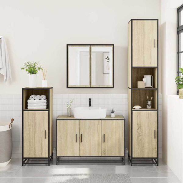 vidaXL Bathroom Furniture Set Sonoma Oak Engineered Wood, Metal
